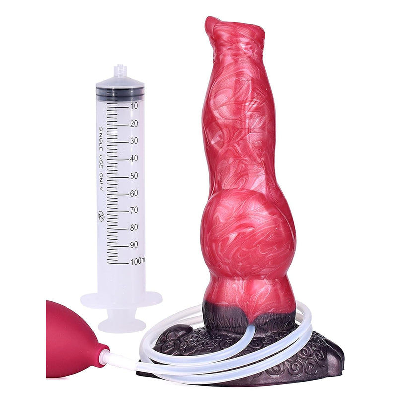 8 Inch Realistic Squirting Red Silicone Dragon Dildo With Suction Cup For Hands-Free Play, Big Dog Dildo Thick Anal Plug Toy For Women Men Gay And Couples(Red-Squirting)