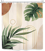 Boho Sage Green Shower Curtain 60Wx72L Inches, Abstract Bohemian Mid Century Bathroom Curtains, Plant Botanical Palm Leaf Shower Curtain Set Bath Accessories Fabric Waterproof 12 Hooks