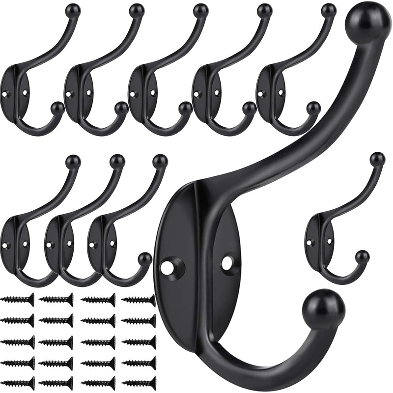 10Pcs Hardware Towel Hooks For Hanging Coats Double No Rust Black Robe Hooks Wal