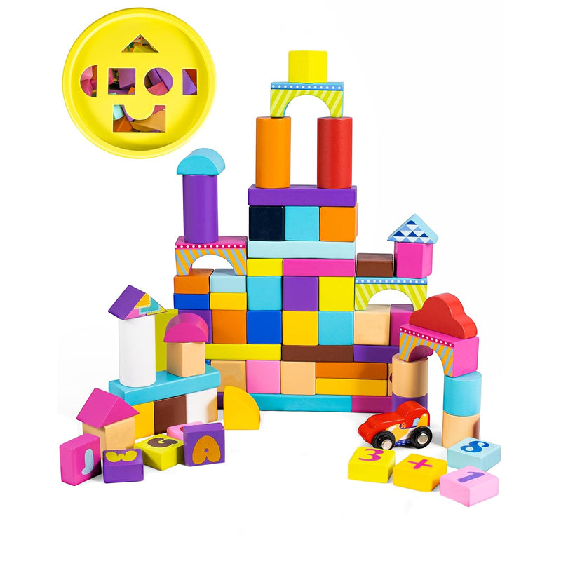 106 Piece Wood Building Blocks Set Wooden Stacking Blocks For Toddlers And