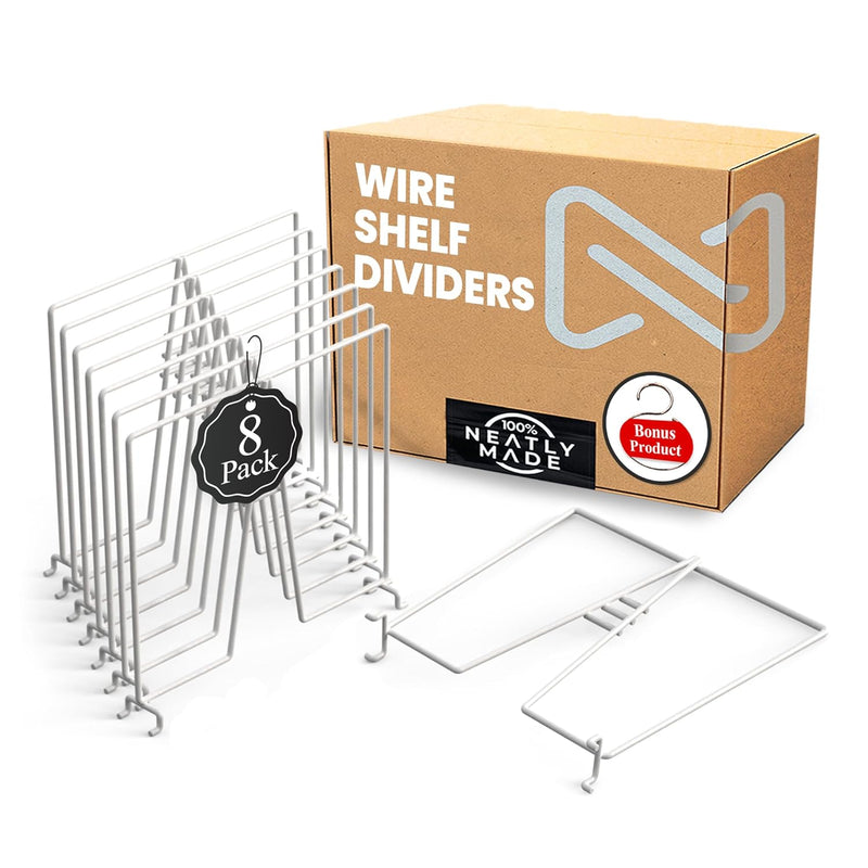 White Wire Shelf Dividers For Closet Organization – 8 Pack For 12 Inch Wire Shel