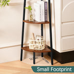 4-Tier Corner Bookshelf with Metal Frame - Ladder Display Shelf for Bedroom and Living Room, Tall Wood Corner Bookcase and Plant Stand