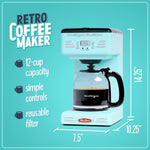 Retro 12-Cup Programmable Coffee Maker With LED Display, Automatic Shut-Off & Keep Warm, Pause-And-Serve Function, Aqua