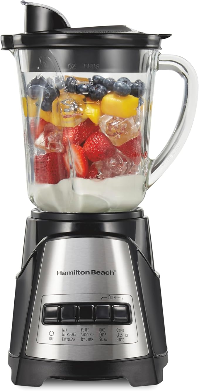 Power Elite Wave Action Blender For Shakes and Smoothies, 40 Oz Glass Jar, 12 Functions Including Puree, Crush Ice, Black, 700 Watts, Black