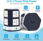 Surge Protector Power Strip Tower 20W USB C, 10 FT Extension Cord with Multiple Outlets, PASSUS 8 Outlets with 4 USB Ports, Flat Plug Charging Station, Home Office Dorm Room Desk Essentials