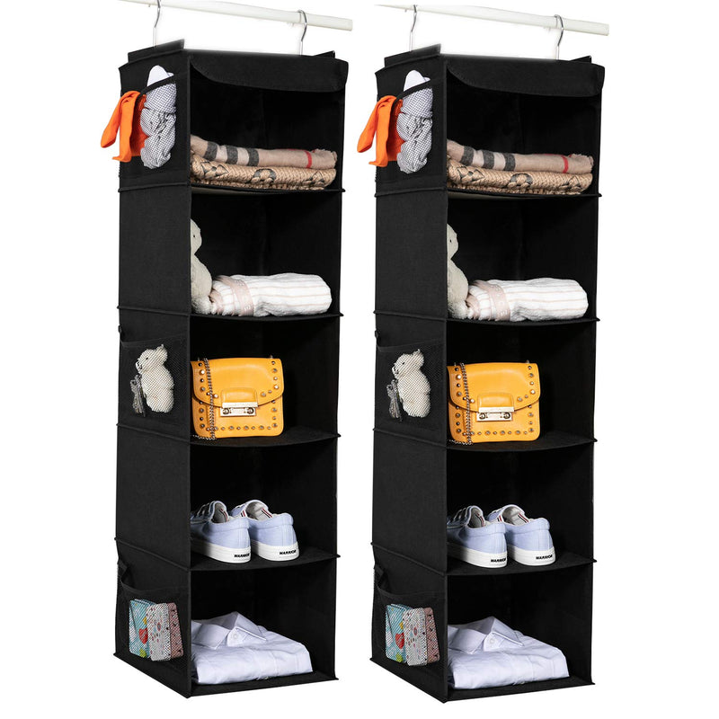 2 Pack Hanging Closet Organizer, 5 Shelves Hanging Storage With 6 Side Pockets F