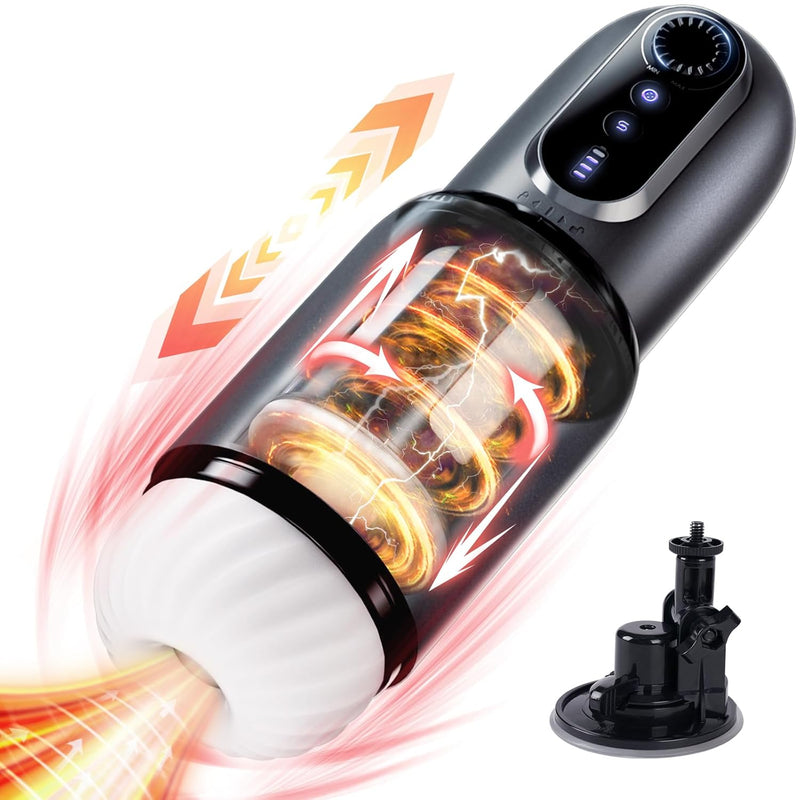 Male Masturbator Sex Toys For Men - Automatic Thrusting Roating Sucking Male Masterburbater With Cvt & Power Display - Handsfree Stroker Sleeve Plump Pocket Pussies Penis Trainer Adult Sex Toy