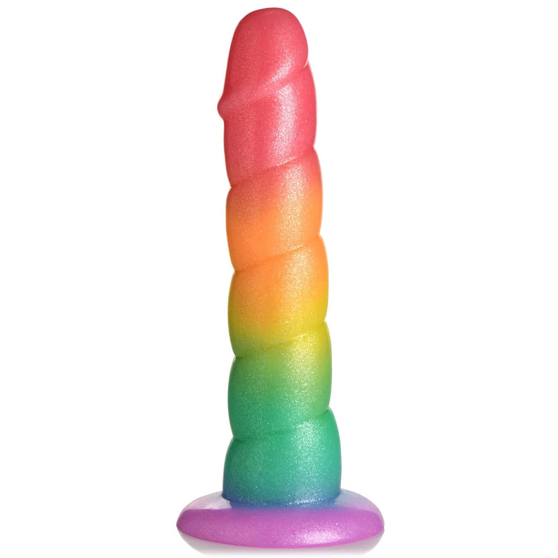 Simply Sweet Swirl Rainbow Silicone Dildo For Men Women & Couples. Colorful Swirled Strong Suction Base Dildo. 1 Piece, Rainbow.