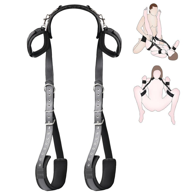 Sex Bondage Bdsm Kit, Pu Leather Neck To Thigh/Ankle Bed Restraints Set With Wrist Cuffs Thigh Sling, Adjustable Handcuffs Leg Restraints Spreader Adult Sex Toys For Bed Sm Games Couple Play, Unisex