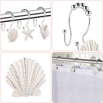 Decorative Shower Curtain Hooks,FINROS 12 Pcs Seashell Double Glide Shower Curtain Hooks for Bathroom and Living Room (White Seashell)