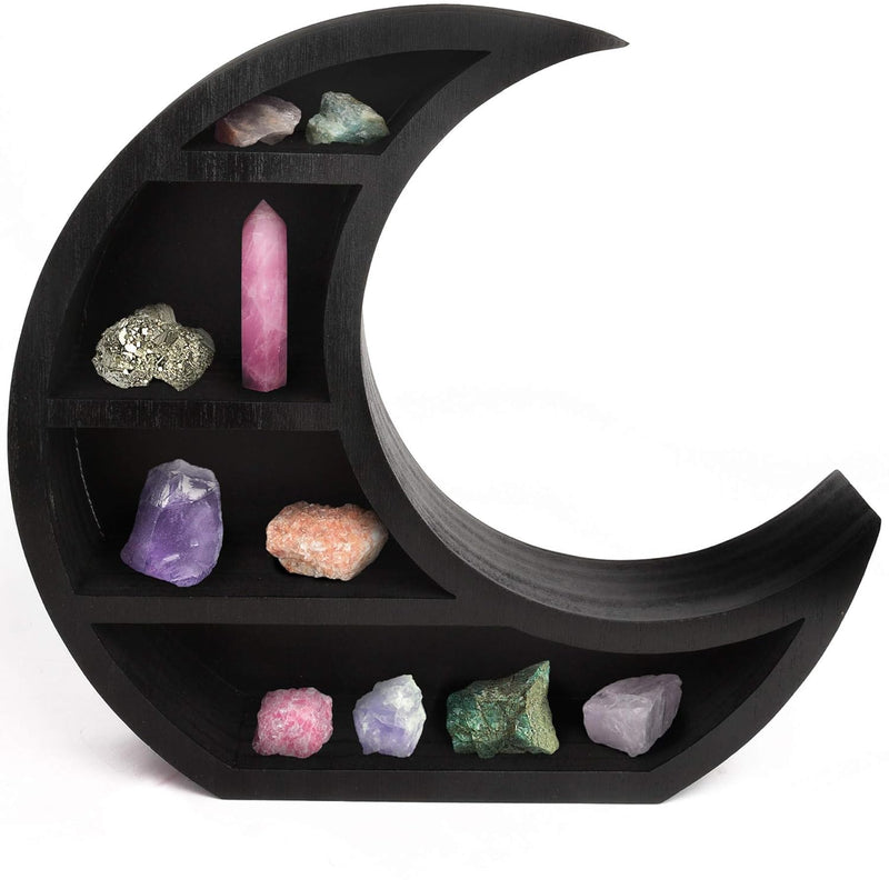 Wooden Black Crescent Moon Shelf - Gothic Halloween Witchy Room Décor. Moon Phas