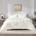 California King Seersucker Comforter Set With Sheets Ivory Bed In A Bag 7-Pieces Cal King All Season Bedding Sets With Comforter, Pillow Sham, Flat Sheet, Fitted Sheet, Pillowcase