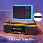 TV Stand with Power Outlet & LED Lights, Modern Entertainment Center for 32/43/50/55/65 Inchs TVs, TV Table, Universal Gaming LED TV Media Stand with Large Storage