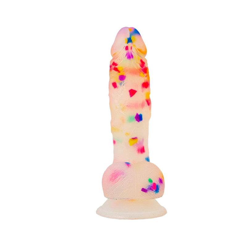 7.5" Confetti Clear Silicone Dildo With Suction Cup, Harness Compatible Adult Sex Toy