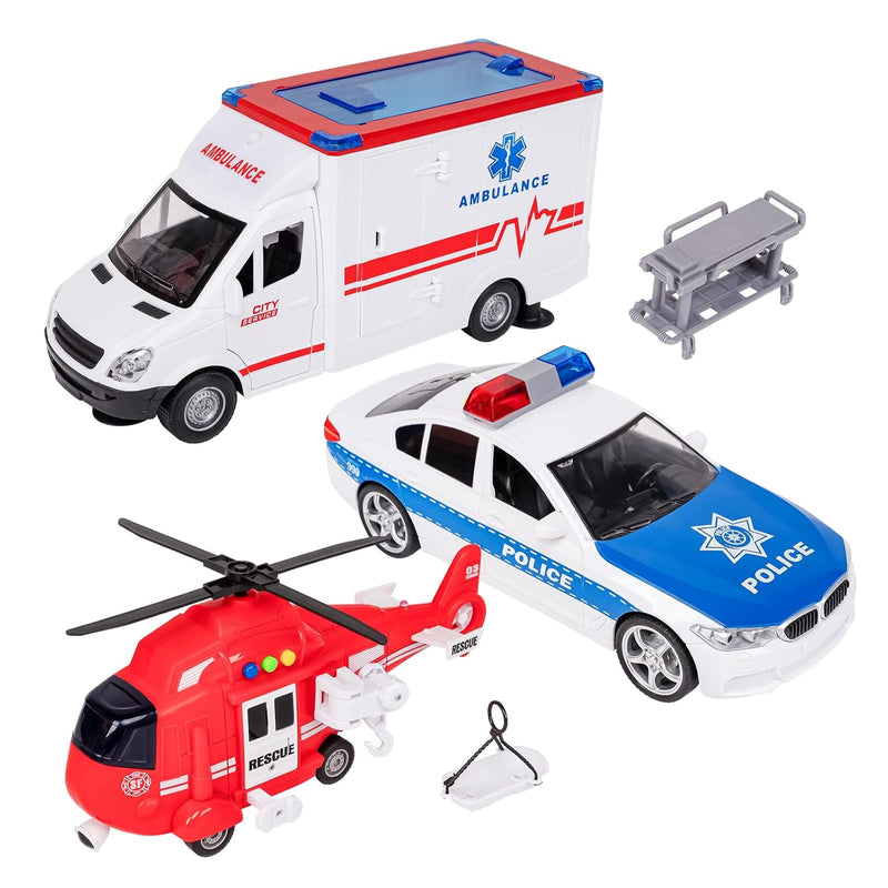 3 Pcs Emergency Vehicle Toys, Toddlers Cars With Lights And Siren Sound, Inclu