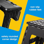 Folding Step Stool 9'' Tall Kids Step Stool Holds Up to 300 lb Plastic Foldable Step Stools for Kids Non-Slip Surface with Carry Handle Collapsible Stool for Home, Outdoor and Indoor(Black)