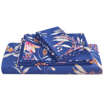 Navy Blue Floral Print Sheet Set Queen, Botanical Soft Microfiber Bedding Sheets Extra Deep Pocket 4 Piece