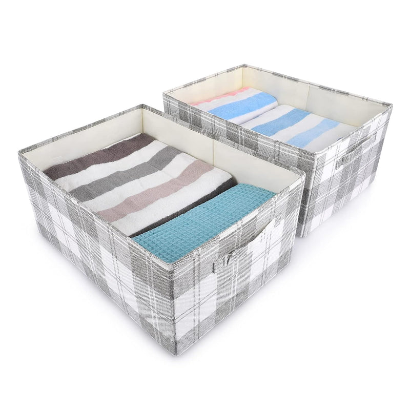 2Pcs Storage Bins Foldable Cotton Linen Fabric Basket Box With Handles Washable