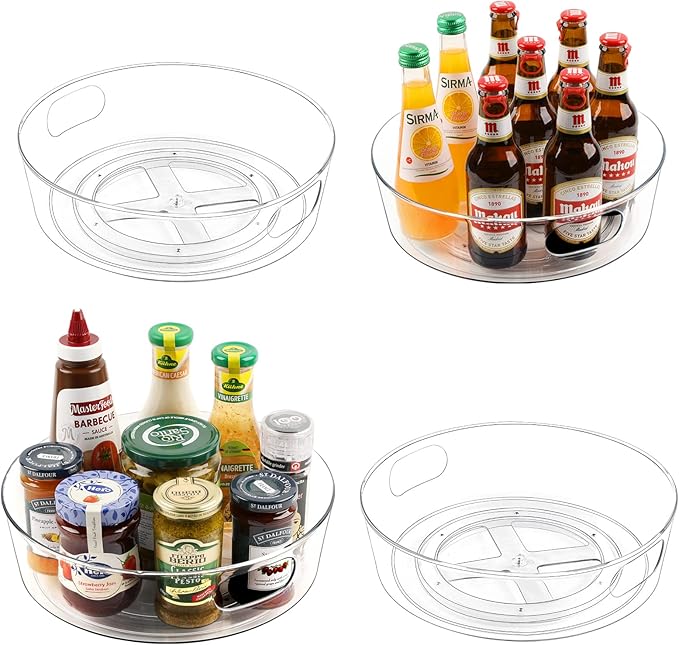 4 Pack Lazy Susan Organizer for Cabinet, Upgraded 11.5" Clear Lazy Susan Turntable with Handles and Raised Edge, Rotating Lazy Susan Spice Storage for Kitchen, Pantry, Refrigerator, Bathroom, Table