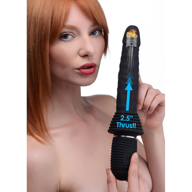 2.5" 10X Thrust Master, Vibrating & Thrusting Dildo With Handle - Black