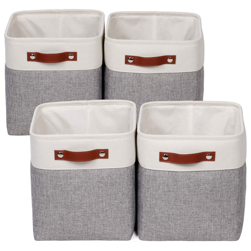 10.5 Inch Fabric Cube Bins With Hard Bottom, 4 Pack Storage Baskets With Pu Hand