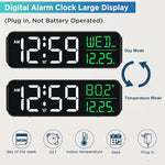 Large Display Digital Alarm Clock for Bedrooms, Date Day of Week Temp Desk Table Clocks for Living Room Office, Dimmable Plug in Electric Clock, 5 Volumes, Loud, Auto DST