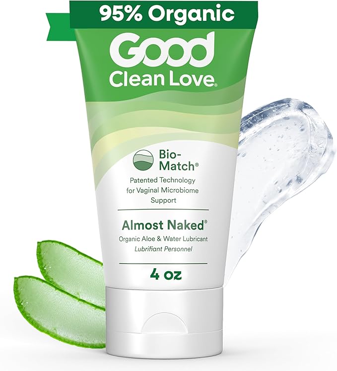 Love Almost Naked Organic Water-Based Lube, Personal Lubricant with Aloe Vera, Safe for Adult Toys & Condoms, pH-Balanced, Intimate Wellness Gel for Men & Women, 95% Organic, 4 Oz