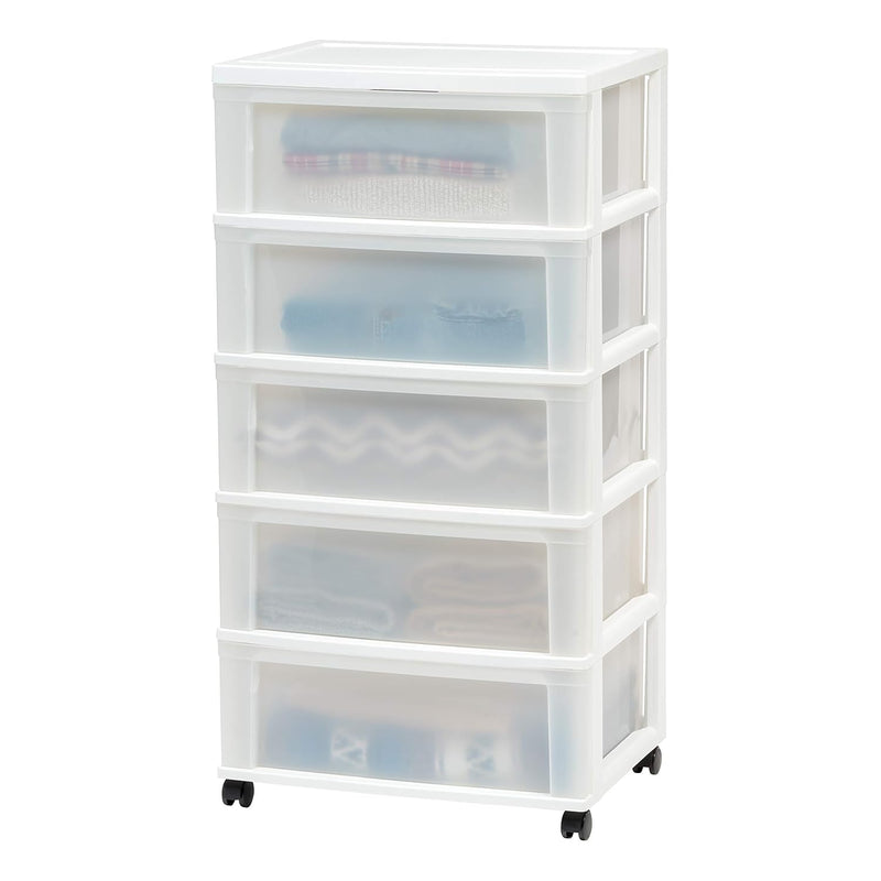 Iris Usa 5-Drawer Wide Chest With Rollers, White/Natural