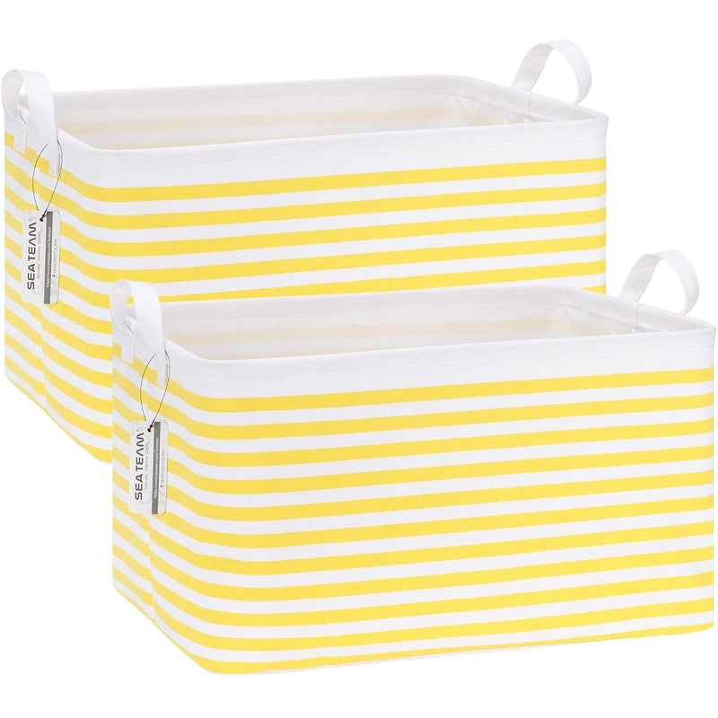 2-Pack Collapsible Canvas Fabric Storage Basket With Handles, Rectangle Waterpro