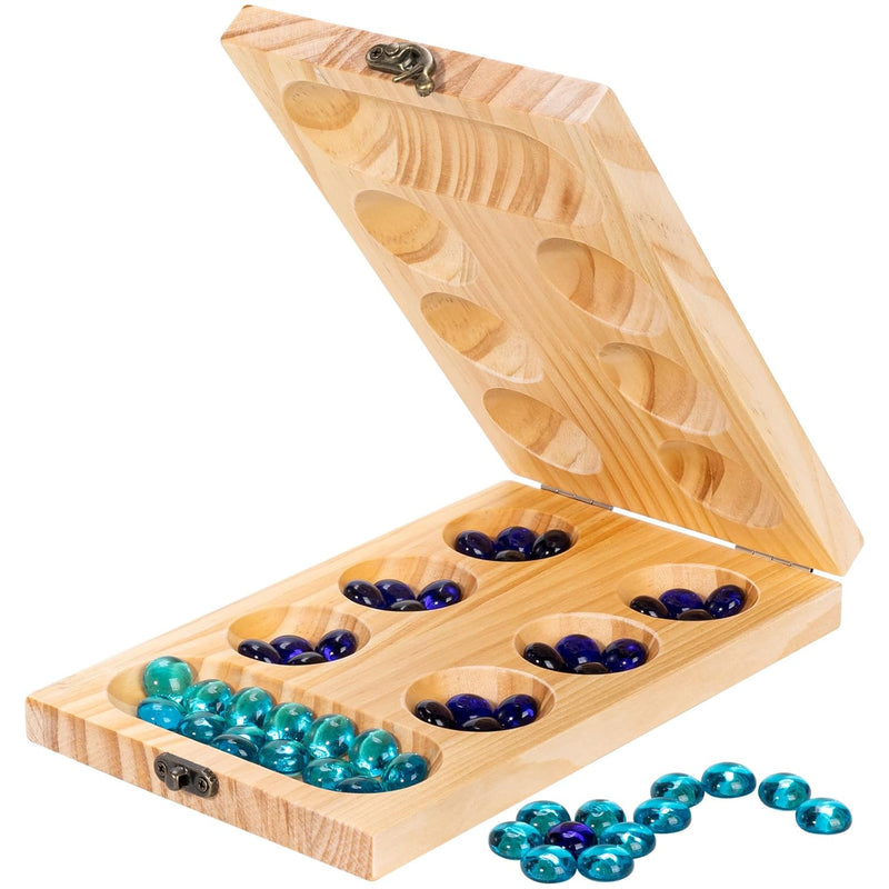 Wooden Mancala Board Game Set,Larger Size Mancale Instructions, Portable Tr