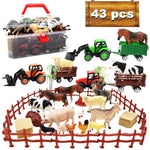 3 Pack Farm Toy Tractor With 40Pcs Plastic Farm Animals Figurines And Fence Farm Playset, Farm Figures Farmer Vehicle Toy Truck With Trailer For 3-12 Years Old Kids Boys Girls Toddlers