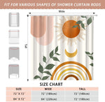 Mid Century Abstract Boho Orange Aesthetic Shower Curtain Set, Spring Summer Pink Green Nature Leaf Sun Modern Minimalist Home Bathroom Curtain Decor with 12 Hooks 72x72 Inches