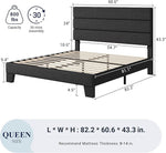 Queen Size Platform Bed Frame with Fabric Upholstered Headboard and Wooden Slats Support, Fully Upholstered Mattress Foundation/No Box Spring Needed/Easy Assembly, Dark Grey