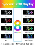 Extra Loud Alarm Clock for Heavy Sleepers Adults,Teens,Kids,Rainbow Clock for Bedrooms,Small Bedside Digital Clock with Large Display,7 Color Night Light,12/24h(Black+Dynamic)