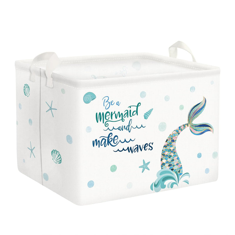 Blue Mermaid Storage Basket For Girls Rectangle Starfish Shell Shelf Basket Clot