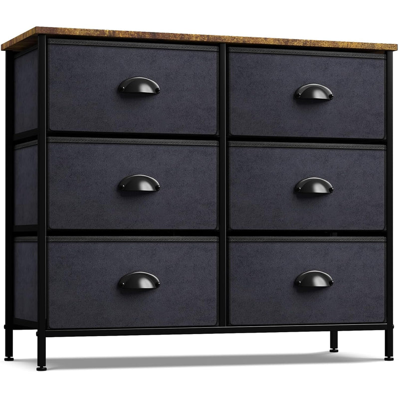 Dresser With 6 Fabric Drawers - Bedroom Furniture Storage Chest Tower Unit For B