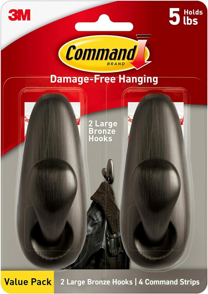 Forever Classic Large Metal Wall Hooks - Damage-Free, Includes 2 Hooks & 4 Command Strips