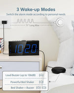 Loud Alarm Clock with Bed Shaker, Vibrating Alarm Clock for Heavy Sleepers Hearing Impaired Deaf Teens, Dual Alarm Clock with 7.5’’ Large LED Display, USB Charger, Dimmer, Snooze & Battery Backup