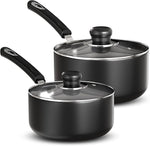 Nonstick Saucepan Set with Lid, 1 Quart and 2 Quarts Multipurpose Pots Set for Home Kitchen or Restaurant (Grey-Black)