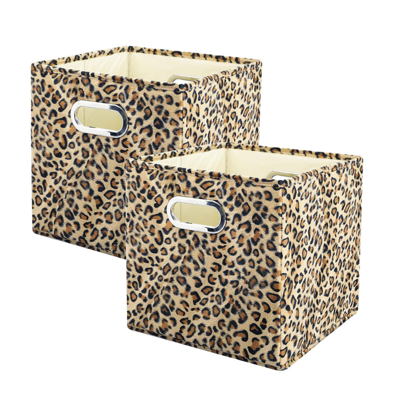 2Pcs Storage Cube Set Leopard Print Large Velvet Fabric Storage Bins Boxes Baske