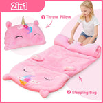 Kid Sleeping Bag, Toddler Girl Boy Nap Mat, Plush Unicorn Dinosuar Slumber Bag 2 In 1 Pink Pillow Daycare Preschool Kindergarten Birthday Gift Travel Sleepover 3 4 5 6 7 8 10 12 Yr Child