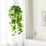 Fake Hanging Plants Artificial Decor Macrame Hanger with Artificial Vines in Pots Greenery for Wall Ceiling Bedroom Bathroom Indoor Home Decor, 1 Pack