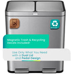 15.8 Gallon Kitchen Trash Can, Dual Removable Liners for Recycling and Trash, CleanAura Odor Control, Wide Stainless Steel Shape (7.9 + 7.9 for 15.8 Gallon Total)