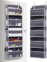 1 Pack Over Door Organizer with 5 Large Pockets 10 Mesh Side Pockets, 44 lbs Weight Capacity Hanging Storage Organizer with Clear Window Kids Toys, Shoes, Diapers, Dark Grey, 5 Layers