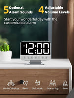 Digital Alarm Clocks for Bedrooms: Large Bold Number 5 Brightness Dimmer - Easy to Read Across The Room - 5 Alarm Sound 8 Night Light - Silver