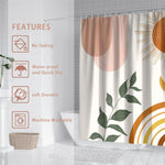 Mid Century Abstract Boho Orange Aesthetic Shower Curtain Set, Spring Summer Pink Green Nature Leaf Sun Modern Minimalist Home Bathroom Curtain Decor with 12 Hooks 72x72 Inches