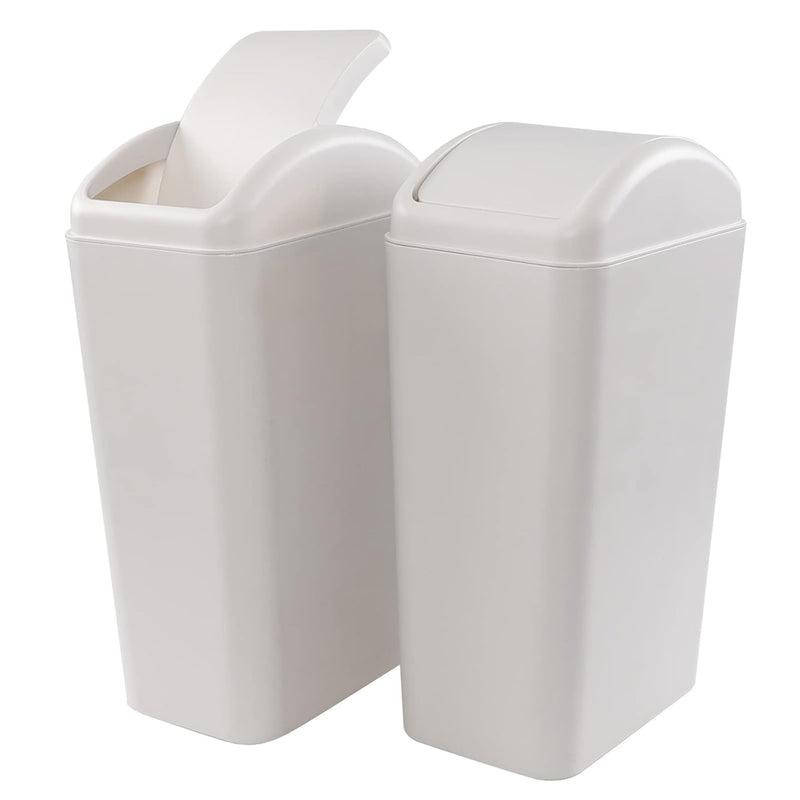 Vcansay 3.5 Gallons Swing Top Slim Garage Trash Can, White Plastic Swing Lid Tra