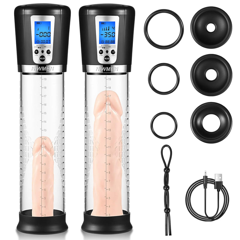 Electric Penis Vacuum Pump With 4 Suction Intensities, Automatic High-Vacuum Rechargeable Male Penis Enlargement Extend Pump Enhancer Masturbator For Men Erection Dysfunction,Penis Rings Include