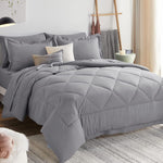 Full Comforter Set With Sheets 7 Pieces Bed In A Bag Light Grey All Season Bedding Sets With Comforter, Pillow Shams, Flat Sheet, Fitted Sheet And Pillowcases