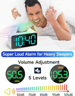 Super Loud Alarm Clock for Heavy Sleepers Adults,Digital Clock with 7 Color NightLight,Adjustable Volume,USB Charger,Small Clocks for Bedrooms,Ok to Wake Up for Kids,Teens (White+RGB)